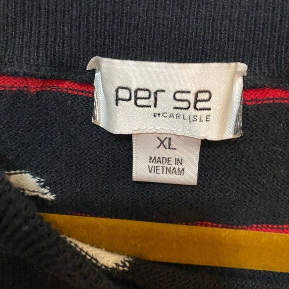 Per Se by Carlisle Black Striped Abstract Crew Neck Sweater - Picture 4 of 8